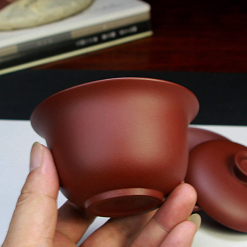 宜兴紫砂盖碗三才碗150CC批发紫砂茶具正宗原矿紫泥精品手工盖碗三件套