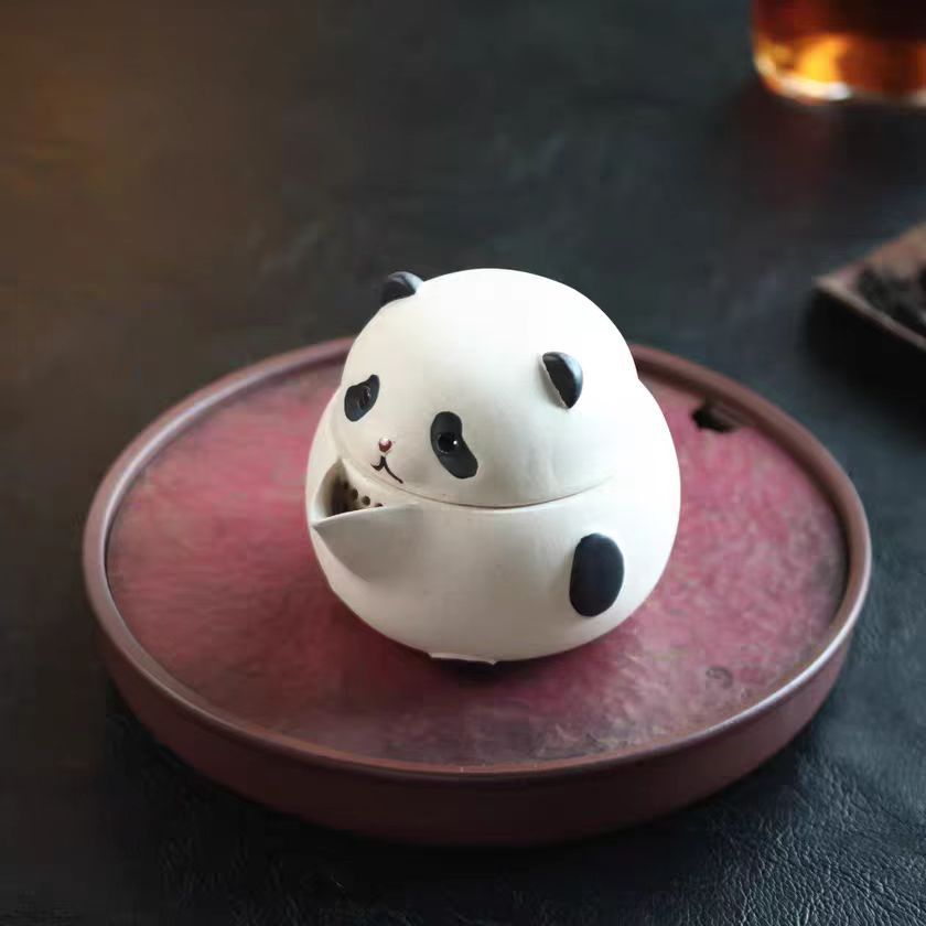 宜兴紫砂壶200CC熊猫手抓壶原矿手工分茶器茶叶罐雕塑茶具泡茶盖碗