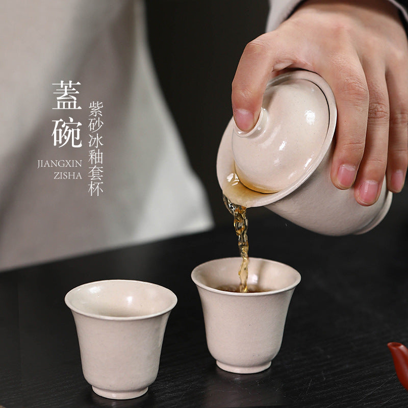 宜兴紫砂壶140CC/50CC茶杯冰裂釉盖碗主人杯品茗杯茶盏分茶器陶瓷茶具套装
