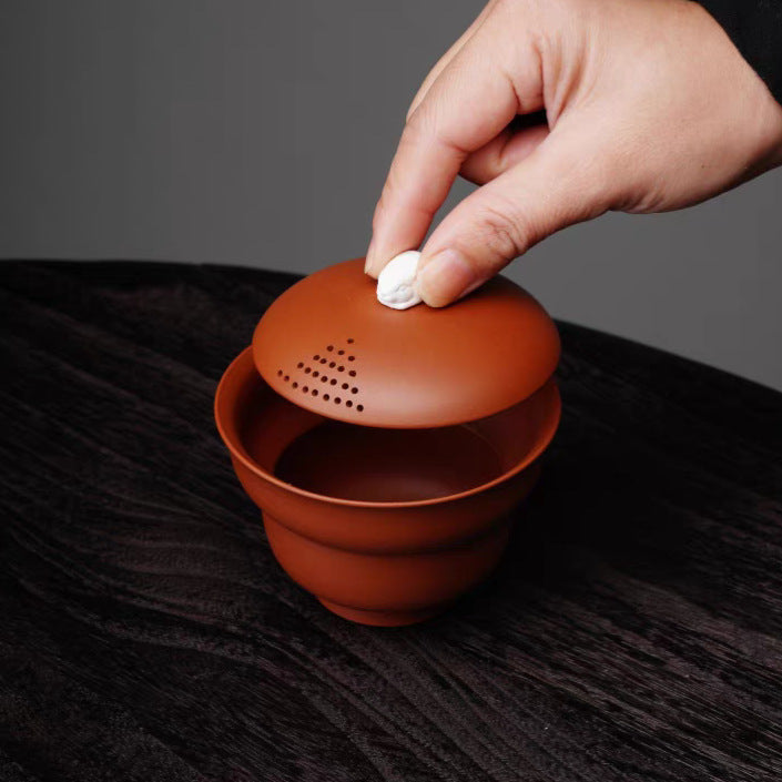 宜兴原矿紫砂杯泡茶杯二才玉兔盖碗120毫升