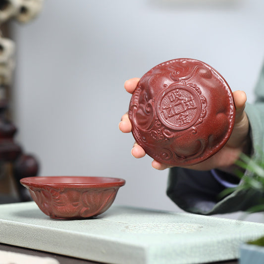 宜兴原矿紫泥主人杯批发紫砂品茗杯功夫茶杯纯全手工堆绘大象茶碗