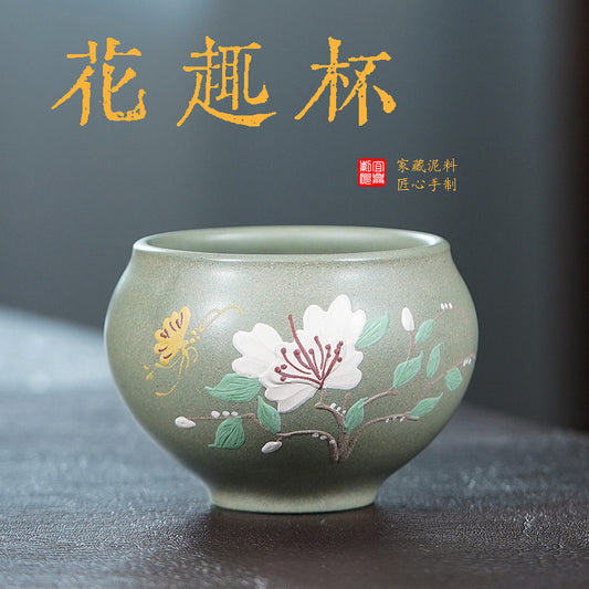 壶芝宴宜兴手工紫砂山水主人杯花趣杯大口品茗杯功夫茶杯