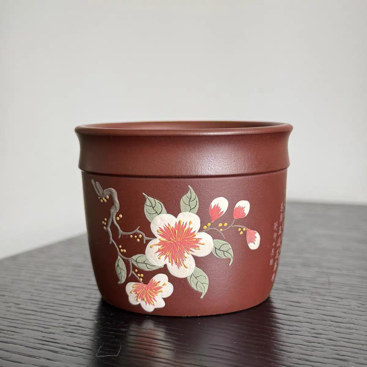 宜兴紫砂手工堆绘蝶恋花直筒主人杯原矿高纯度石红茶杯150毫升