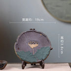 宜兴紫砂壶干泡台家用储水式小茶盘茶道配件手工荷塘月色壶承直径19CM