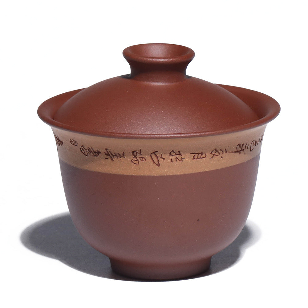 宜兴紫砂100CC三才盖碗手绘诗文敬茶碗大茶杯防烫高端茶具套装配件批发