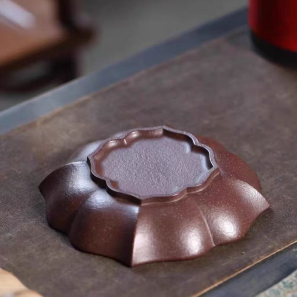 宜兴紫砂手工干泡台壶托壶承直径17CM干泡台茶盘杯垫菱花功夫茶具茶台配件