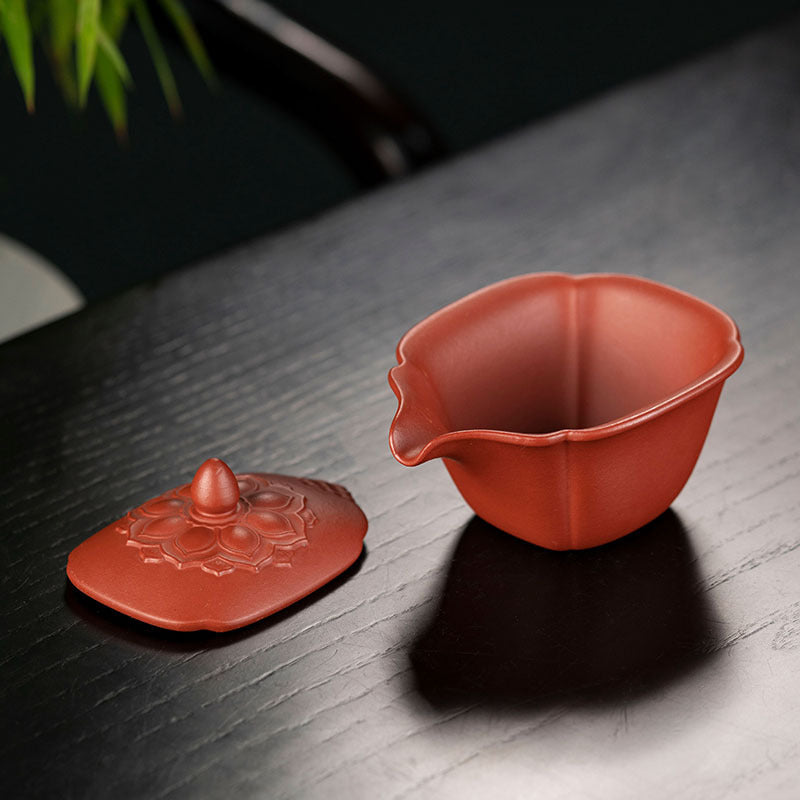 菱花盖碗批发茶具200CC原矿朱泥紫砂杯子厂家茶具精品手工正品