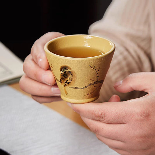 紫砂品茗杯功夫茶主人杯斗笠小杯个人专用手工彩绘茶具家用茶道杯