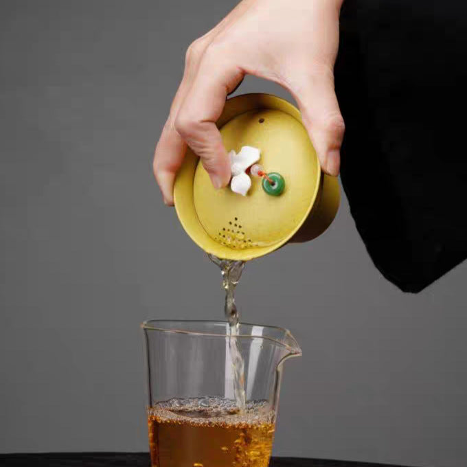 原矿紫砂精品茶具手工茶杯盖碗100CC泡茶碗杯  玉兰花蝴蝶葫芦