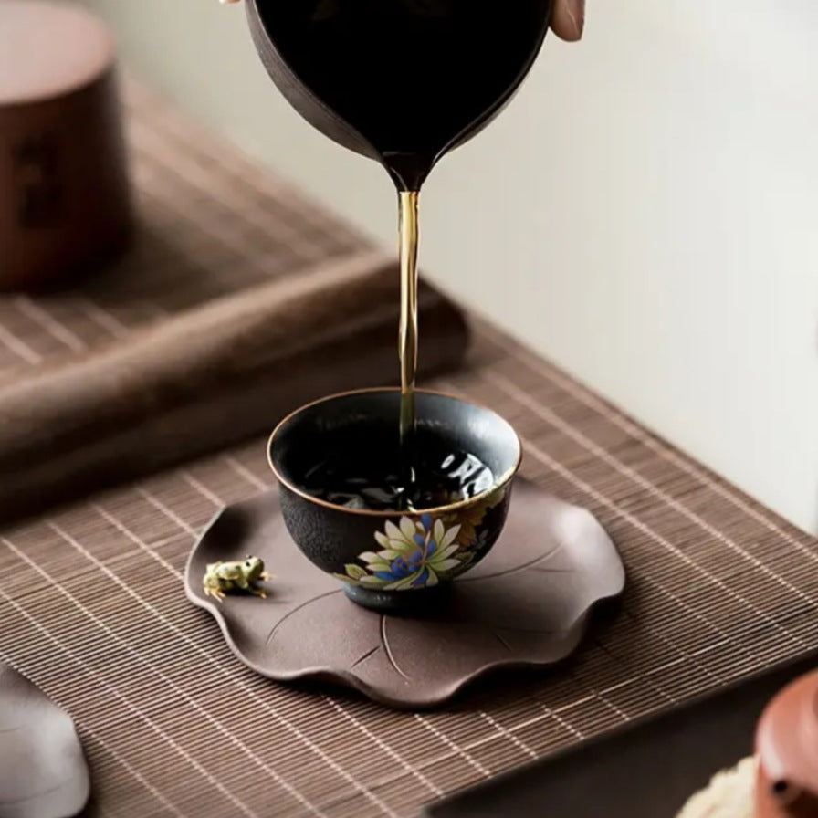 宜兴紫砂茶具配件茶托直径11.6CM原矿手工趣味荷叶青蛙仿生壶承壶垫杯垫杯托