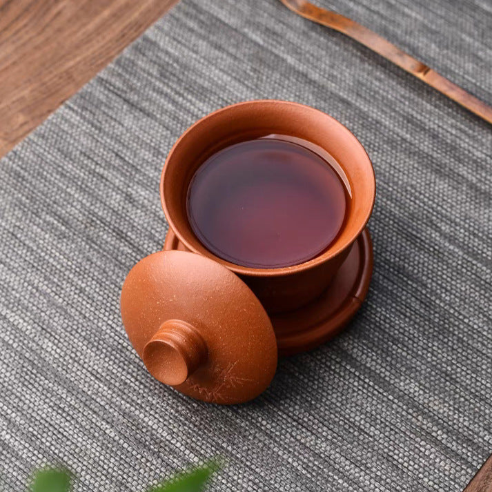 全纯手工紫砂高档三才盖碗茶杯180CC单个高档盖子茶具套装中国风不烫手