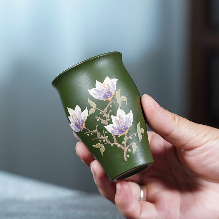 壶芝宴宜兴紫砂杯手工泥绘品茗杯玉兰杯主人杯单杯泡茶杯茶具