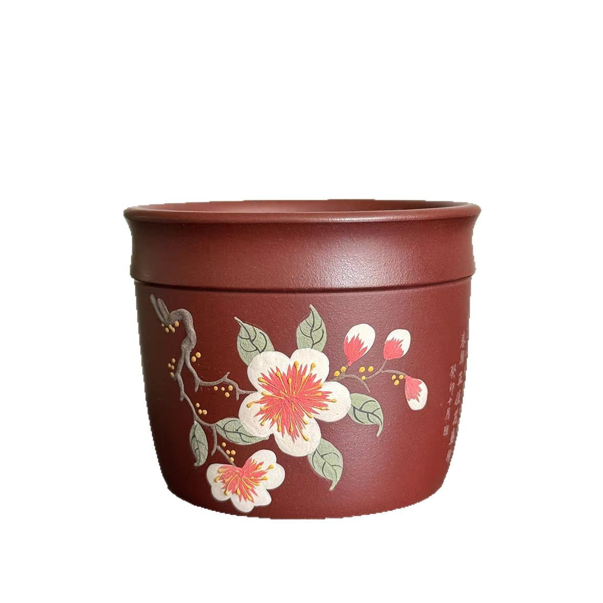 宜兴紫砂手工堆绘蝶恋花直筒主人杯原矿高纯度石红茶杯150毫升