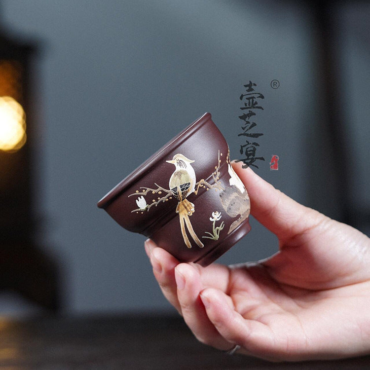 宜兴紫韵雀枝宜兴紫砂品茗杯主人原矿紫砂杯紫泥单杯紫砂茶杯功夫
