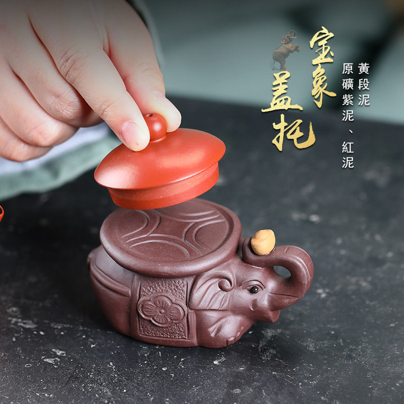 茶宠批发宜兴紫砂大象茶壶盖托摆件元宝创意可养雕塑杂件茶具礼品