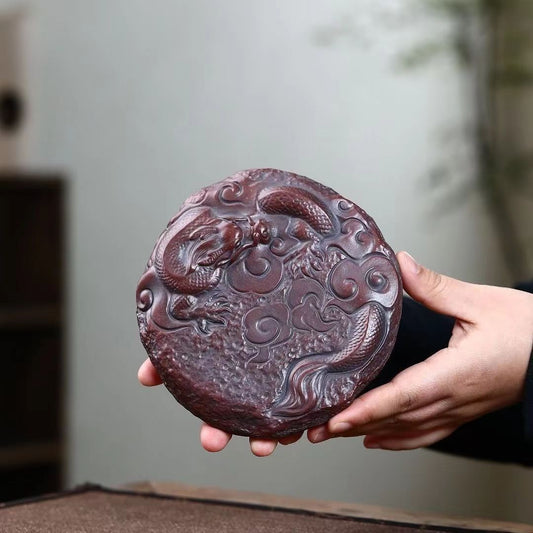 宜兴原矿紫砂壶承直径15.1CM批发纯手工堆绘茶桌摆件精品茶具配件中式龙壶托