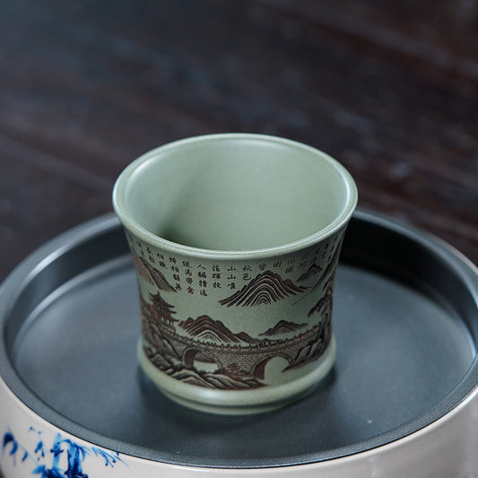 壶芝宴宜兴紫砂功夫茶具品茗杯青花主人杯单杯手绘品茗杯