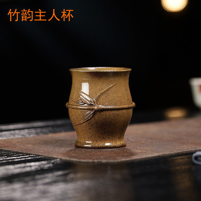 一件代发宜兴原矿手工紫砂杯高温段泥竹韵主人杯家用喝茶单人杯子