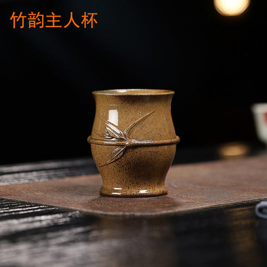 一件代发宜兴原矿手工紫砂杯高温段泥竹韵主人杯家用喝茶单人杯子