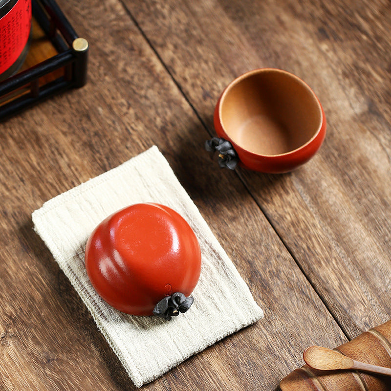 90CC紫砂柿子主人杯仿生器品茗杯茶碗盖碗事事如意杯花器茶具宜兴批发