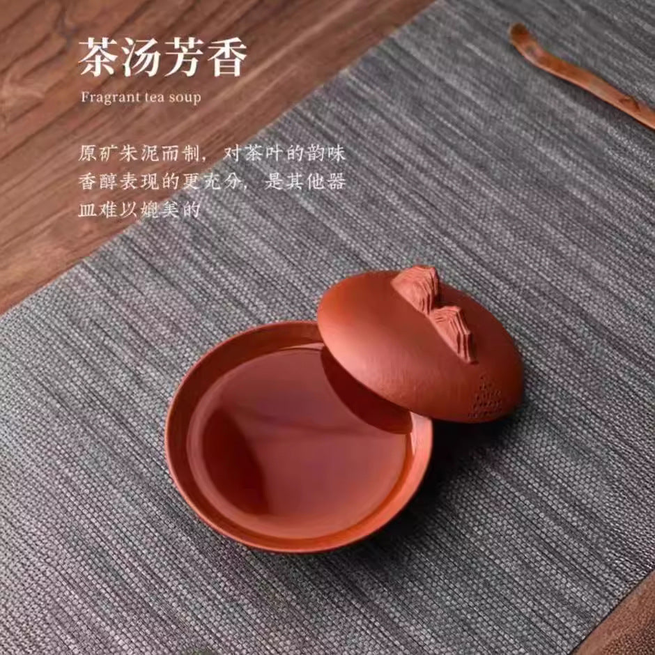 宜兴全纯手工原矿紫砂朱泥85CC盖碗茶杯单个高档带盖子防烫泡茶茶具
