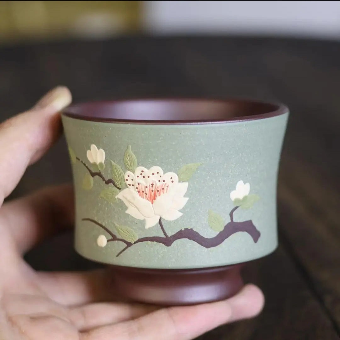 宜兴紫砂彩砂手绘功夫茶具家用简约敬茶碗主人杯品茗杯 160毫升