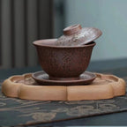 紫砂朱永良盖碗宜兴原矿龙骨金砂柴烧刻绘茶经盖碗主人杯150ml