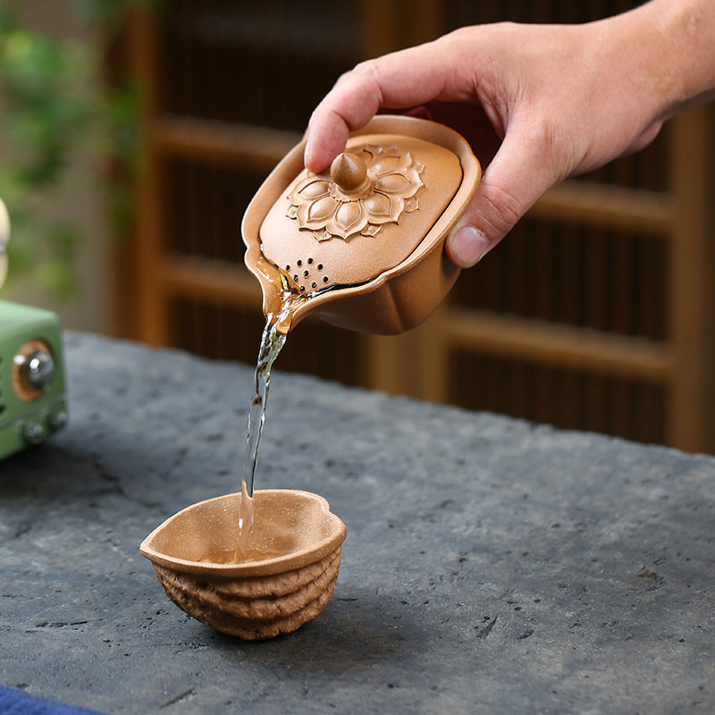 宜兴原矿紫砂降坡泥莲花手抓壶170CC分茶器过滤茶叶泡茶壶公道杯盖碗