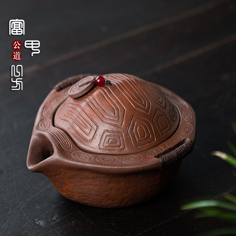 宜兴紫砂140CC龟壳公道杯茶宠摆件乌龟茶具盖碗手抓壶公道杯泡茶壶礼品