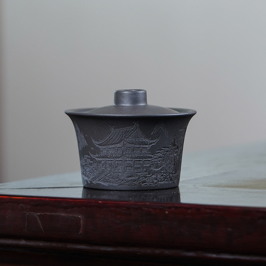 正宗宜兴紫砂杯茶杯杯子盖杯纯手工石黄刻绘盖碗高档礼品