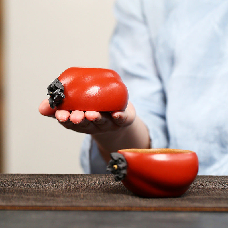 90CC紫砂柿子主人杯仿生器品茗杯茶碗盖碗事事如意杯花器茶具宜兴批发