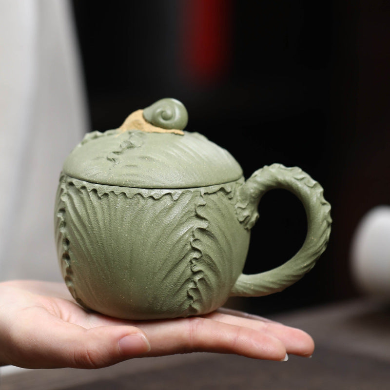 宜兴紫砂主人杯茶杯230CC手工创意仿生白菜百财蜗牛杯功夫品茗杯盖杯
