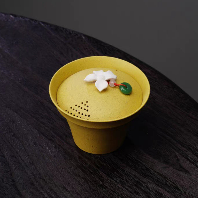 原矿紫砂精品茶具手工茶杯盖碗100CC泡茶碗杯  玉兰花蝴蝶葫芦