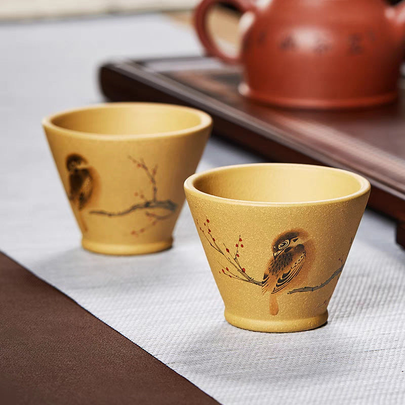 紫砂品茗杯功夫茶主人杯斗笠小杯个人专用手工彩绘茶具家用茶道杯