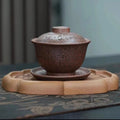 紫砂朱永良盖碗宜兴原矿龙骨金砂柴烧刻绘茶经盖碗主人杯150ml