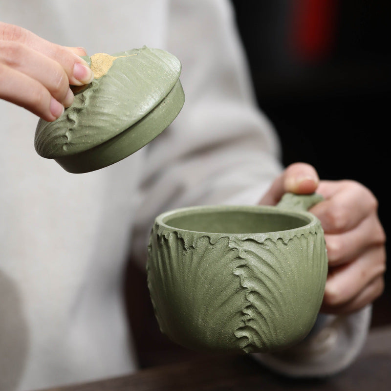 宜兴紫砂主人杯茶杯230CC手工创意仿生白菜百财蜗牛杯功夫品茗杯盖杯