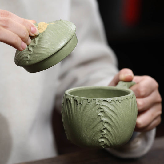 宜兴紫砂主人杯茶杯230CC手工创意仿生白菜百财蜗牛杯功夫品茗杯盖杯