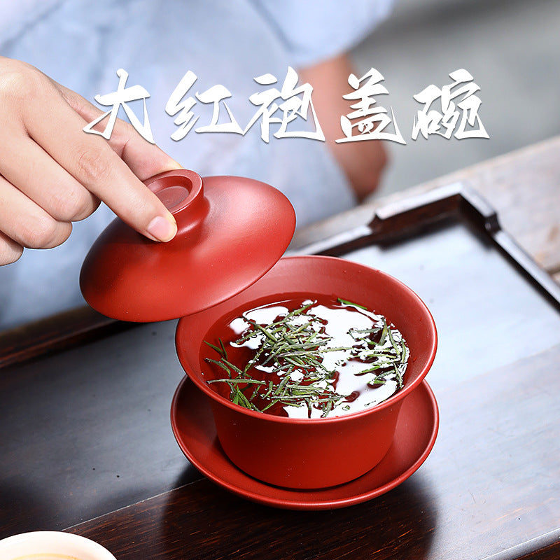 宜兴原矿紫砂180CC/260CC茶具大红袍盖碗陶瓷批发大容量喝水杯配件泡茶器