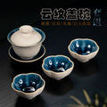 紫砂云纹盖碗套组原矿白玉段泥140CC三才碗批发茶壶套装手工手抓壶厂家