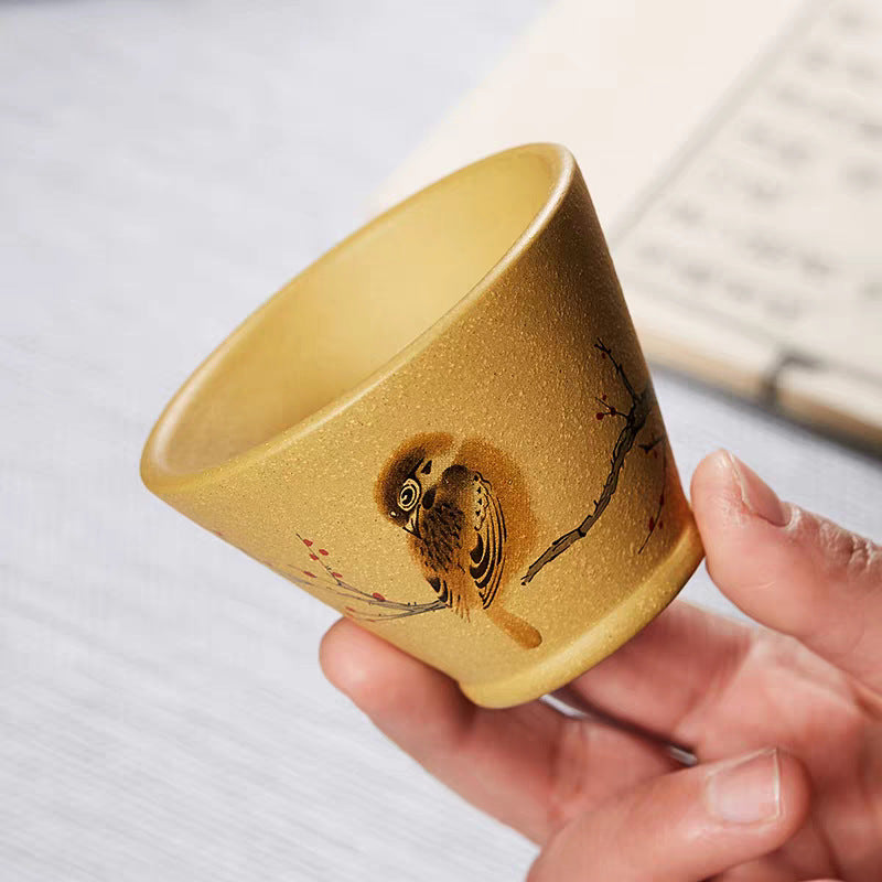 紫砂品茗杯功夫茶主人杯斗笠小杯个人专用手工彩绘茶具家用茶道杯