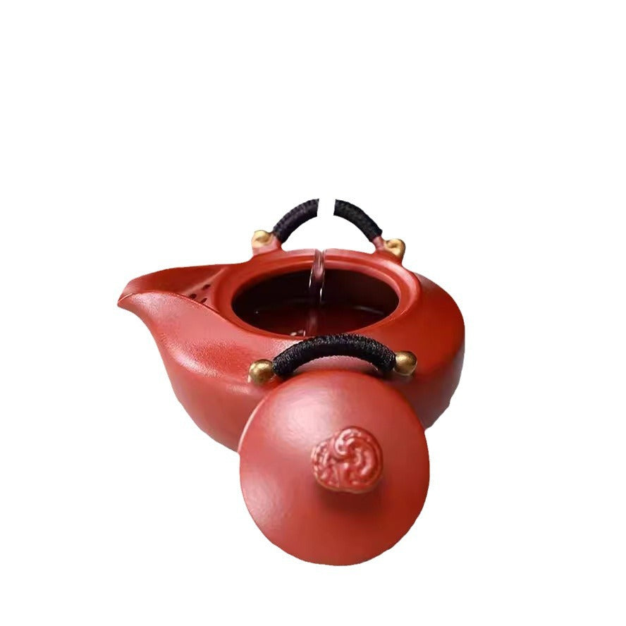 宜兴紫砂大红袍220CC快客旅行灵芝盖碗泡茶礼品茶具茶壶