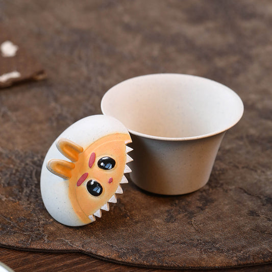 宜兴紫砂90CC拉布布三才盖碗手工泥绘敬茶碗泡茶杯兔子茶具套装配件