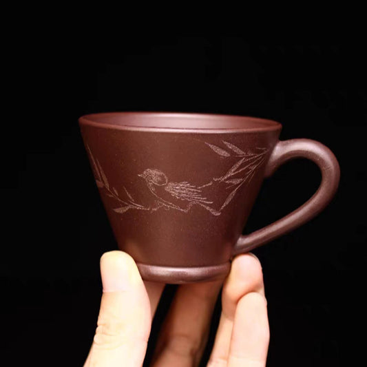 宜兴手工紫砂带把主人杯紫泥茶杯个人紫砂壶品茗杯男女杯子100cc