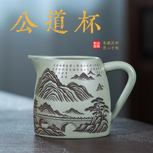 壶芝宴宜兴紫砂泡茶杯男士办公杯过滤水杯青花瓷杯子老陶