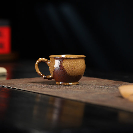 防烫手带把品茗杯宜兴原矿紫砂杯龙血砂小号紫砂茶杯茶具配件批发