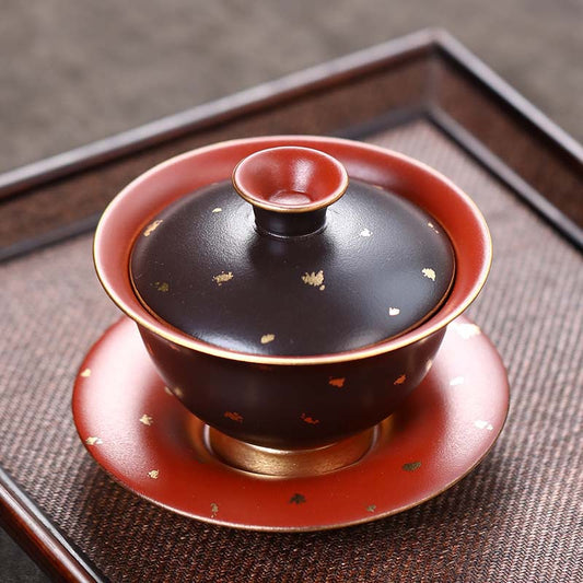 宜兴原矿紫砂盖碗175CC礼盒批发纯全手工满天星功夫茶具套装三才茶碗