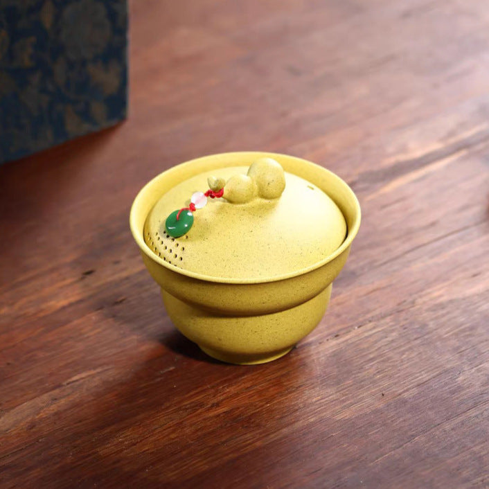 原矿紫砂精品茶具手工茶杯盖碗100CC泡茶碗杯  玉兰花蝴蝶葫芦