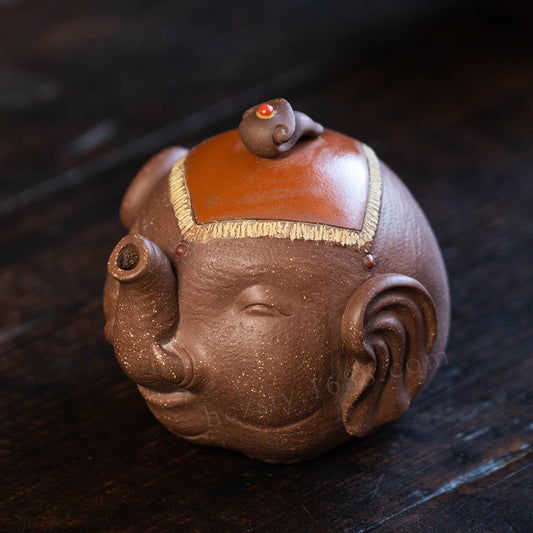 宜兴紫砂壶220CC大象壶手工内球孔手抓壶分茶器雕塑原矿吉象如意盖碗