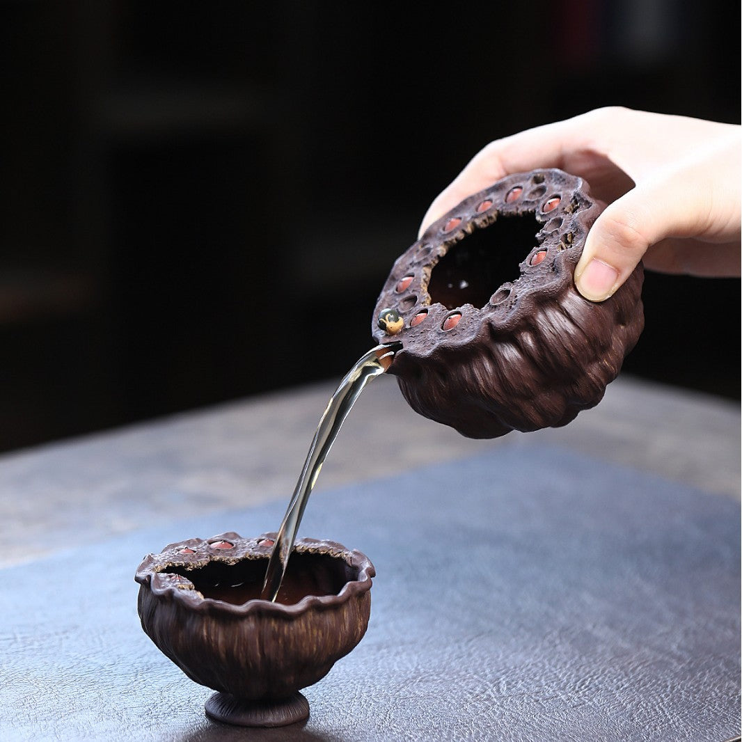 宜兴紫砂好运连连品茗杯莲蓬莲子主人杯公道杯原矿手工创意仿生器