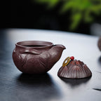 荷花盖碗批发茶具170CC快客杯紫泥紫砂杯子宜兴正品三才盖碗